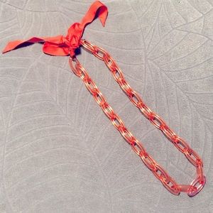 NWOT J. Crew Translucent Red/Coral Acrylic Links Ribbon-tie Necklace